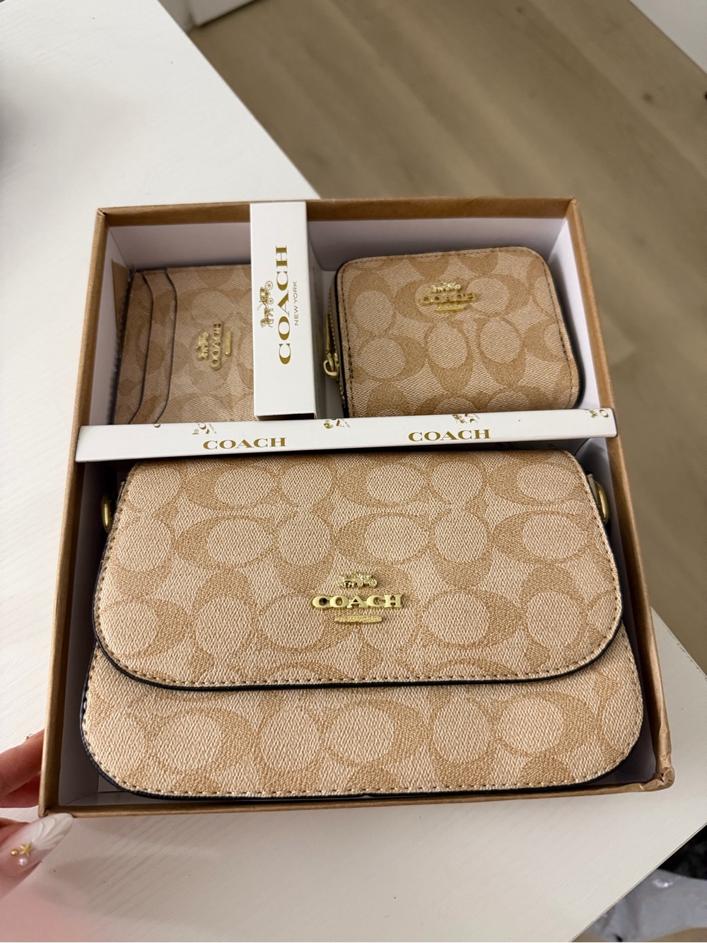 Coach Beige Signature Canvas Crossbody Set with Wallet